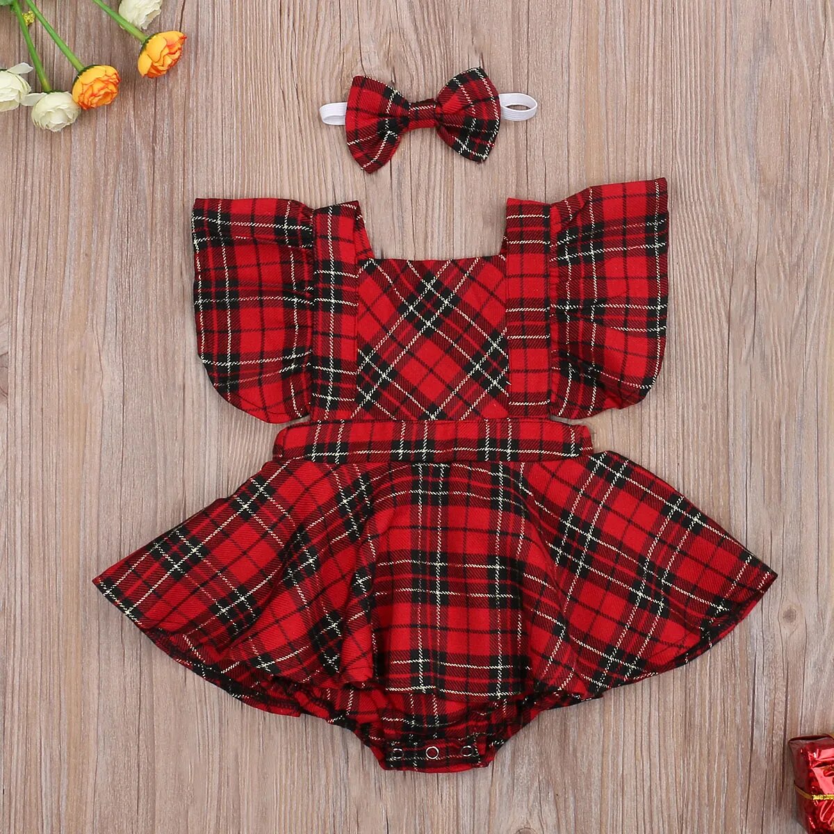 Christmas Dress Romper  & Headband Set