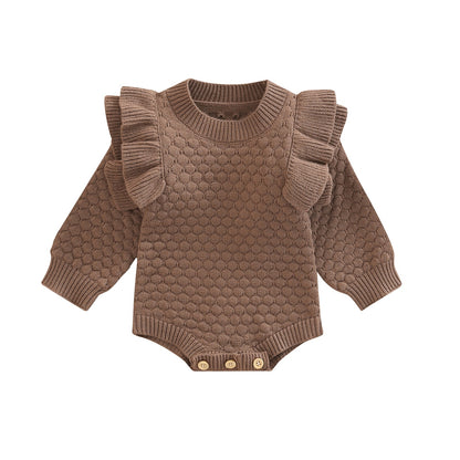 Knitted Ruffle Romper - Chocolate