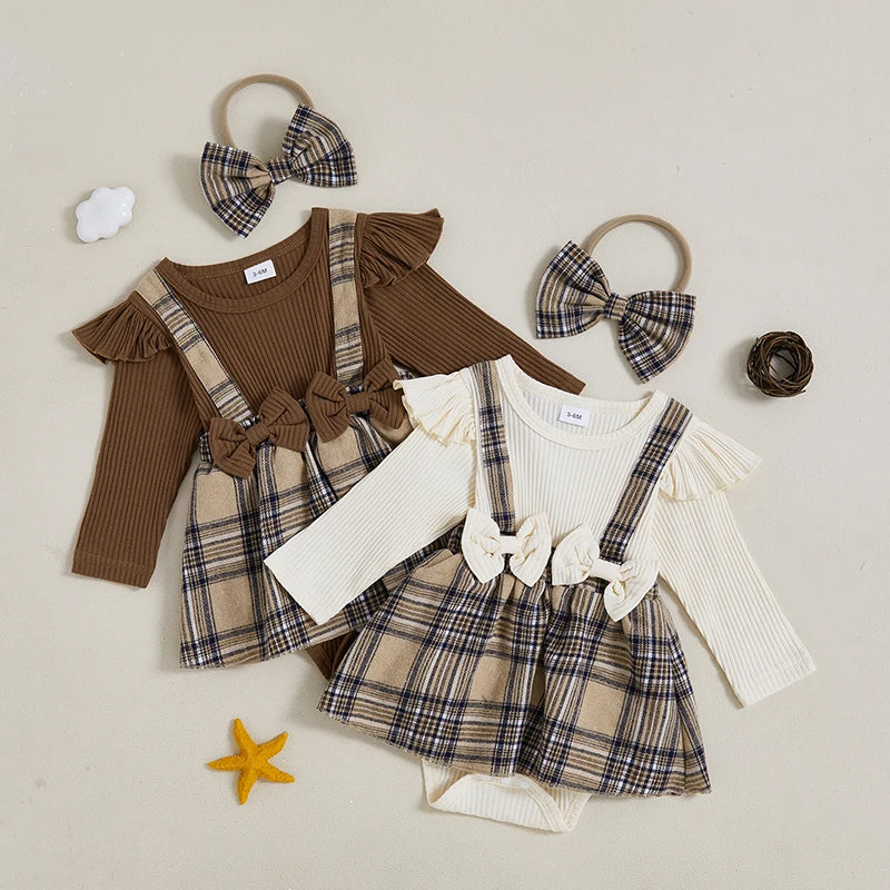 Autumn Plaid Romper Dress & Headband