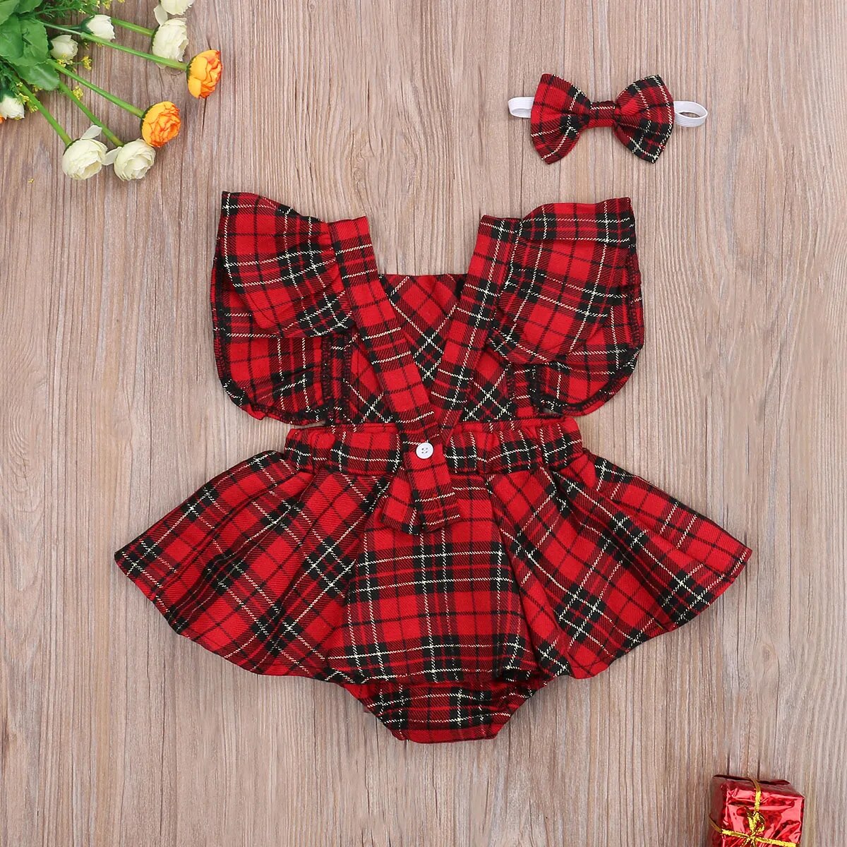 Christmas Dress Romper  & Headband Set