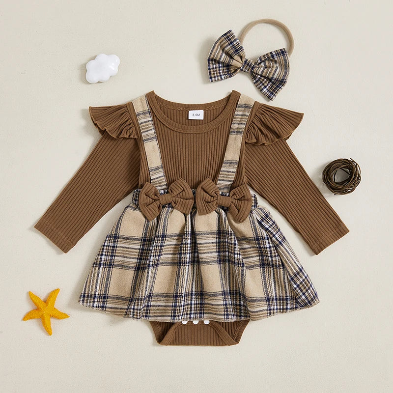 Autumn Plaid Romper Dress & Headband