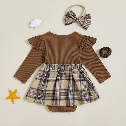 Autumn Plaid Romper Dress & Headband