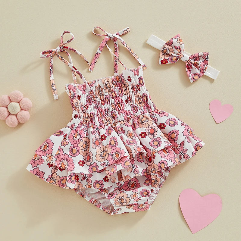 Flower Strap Romper Dress & Headband