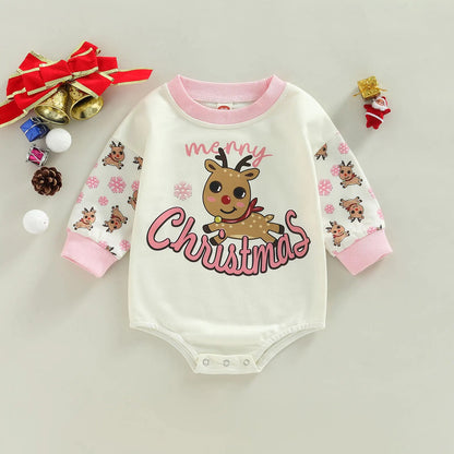 Pink Reindeer Print Romper