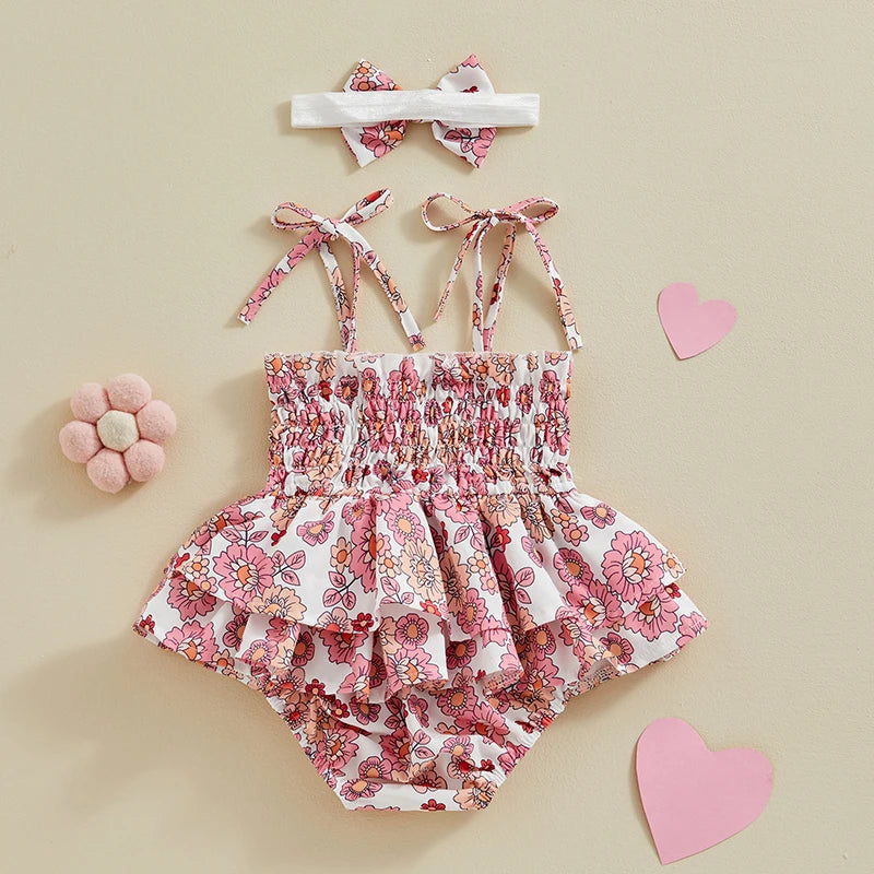 Flower Strap Romper Dress & Headband