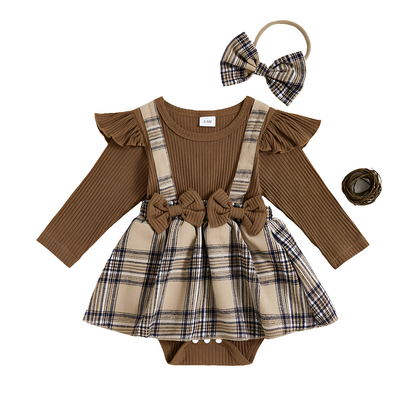 Autumn Plaid Romper Dress & Headband