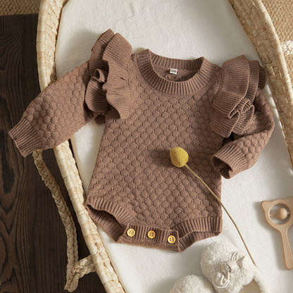 Knitted Ruffle Romper - Chocolate